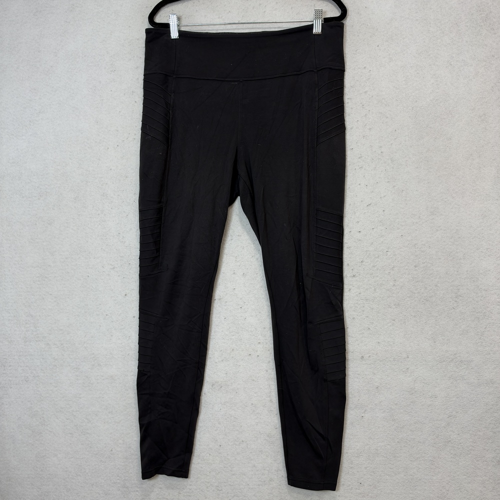 Athleta Leggings Womens L Black Delancey Moto Tight Zip Ankle Pockets Yoga